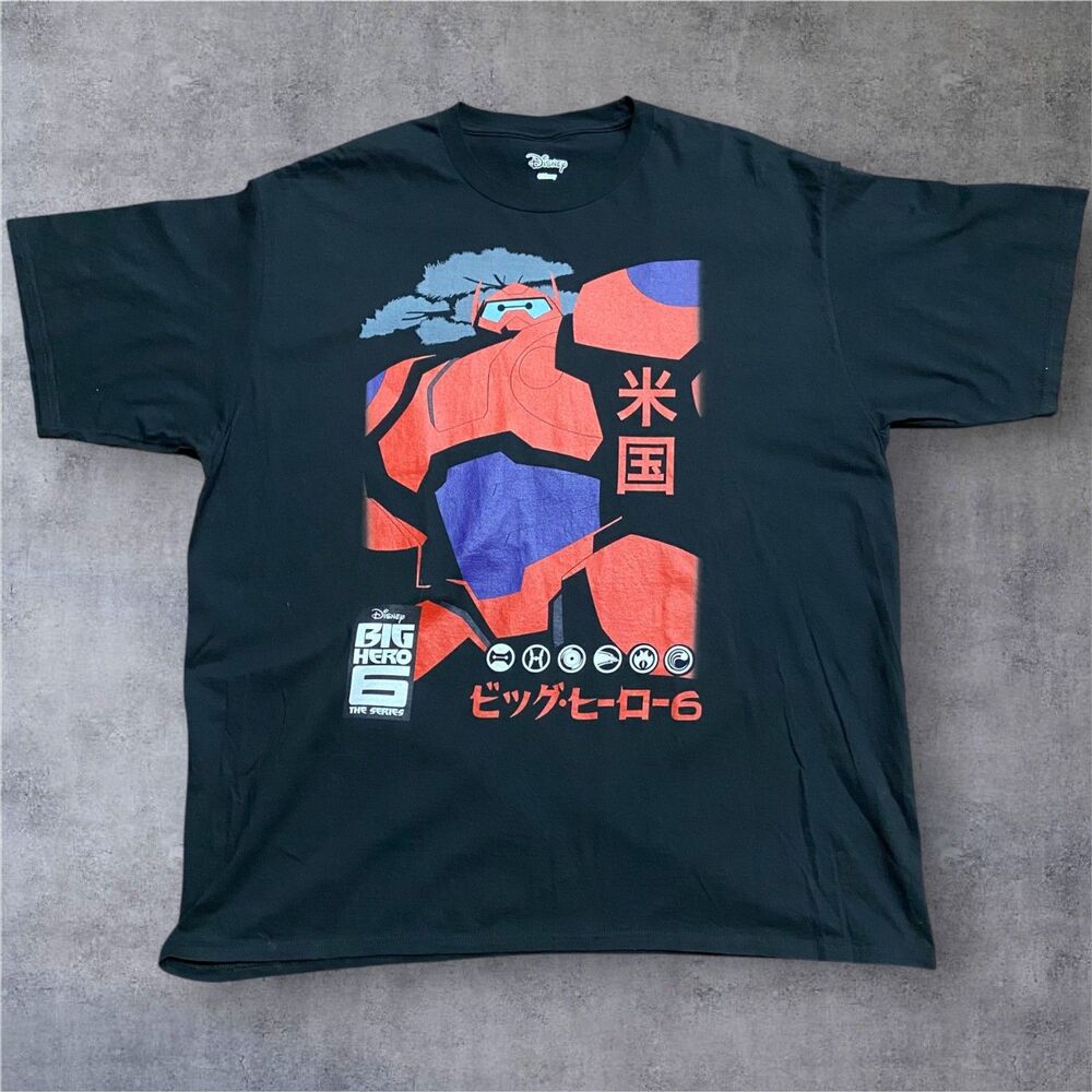 Disney Big Hero 6 Armor Up Baymax Poster T-Shirt Black Red Men's Size XXL